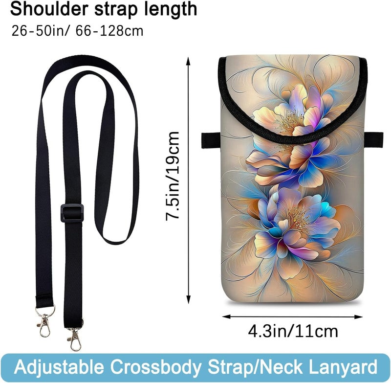 otilil Neoprene Cell Phone Sleeve Pouch Case Bag with Crossbody Strap Neck Lanyard for Women 7.5 X 4.3 in BF Flowers - Image 2
